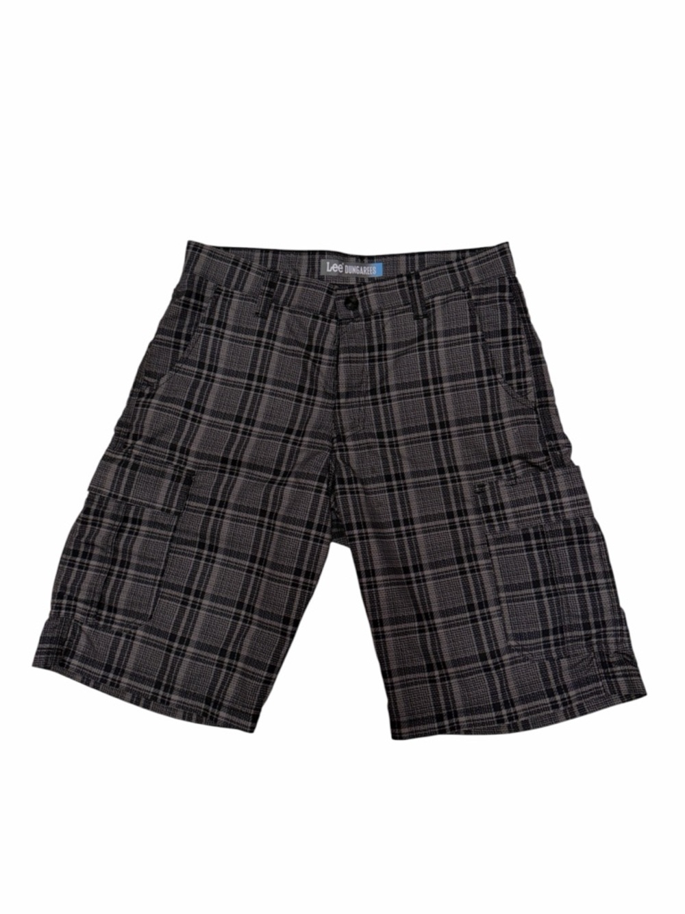 Lee Dungarees Plaid Cargo Shorts Gray Black Multi Pocket  Polyester Size 30